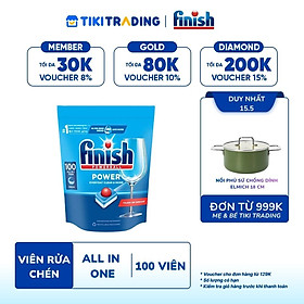 Viên Rửa Chén Bát Hương Chanh Finish Powerball Power All In 1 Max - Túi 100 viên siêu tiết kiệm