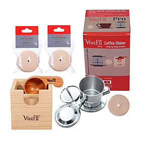 Mua Bộ kit cafe phin VfastFil Pro  sử dụng giấy lọc cafe phin: Phin cafe cải tiến 1-2 ly cafe + 2 túi giấy lọc cafe  100 tờ/túi + Muỗng gỗ định lượng Pro đong 10g cafe + Hộp gỗ thông