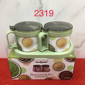 Mua Bộ 2 hũ đựng gia vị thủy tinh Seasoning cao cấp có khay ( giao ngẫu nhiên )