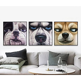 Bộ 3 tranh canvas 3 chú chó ngộ nghĩnh