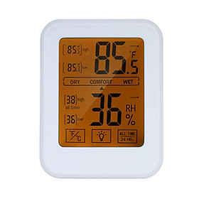 Máy đo độ ẩm nhiệt độ với màn hình cảm ứng lớn có đèn nền màu cam dễ vận hành-Màu trắng-Size Không từ tính