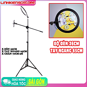Mua Bộ đèn led ring size 26cm chân 2m tay treo ngang kẹp điện thoại review sản phẩm livestream live