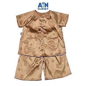 Bộ quần áo bà ba lửng unisex cho bé hoa văn Cổ Trang gấm nâu - AICDBTWVF1XO - AIN Closet