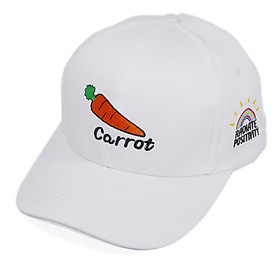 Nón kết cà rốt thời trang, độc đáo thêu nổi hình và chữ Carrot kèm hình cầu vồng bên hông nón, khóa cửa sổ gài - Hạnh Dương