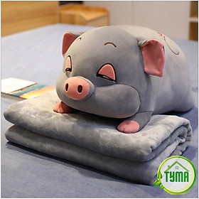 Mua GỐI MỀN heo phê ngủ 3 trong 1   thun 4 chiều siêu mịn  bộ chăn gối văn phòng  gấu bông kèm mền GM_HeoLuoi