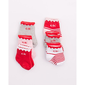 Set tất 6 đôi màu đỏ xám trắng cho bé