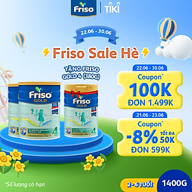 Bộ 2 Lon Sữa Bột Friso Gold 4 1400g Dành Cho Trẻ Từ 2 - 6 Tuổi + Tặng Lon Sữa Friso Gold 4 380g