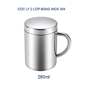 Mua Cốc (ly) bằng inox 304 loại 2 lớp 280ml  có nắp đạy 2 lớp giữ nhiệt và chống nóng tốt