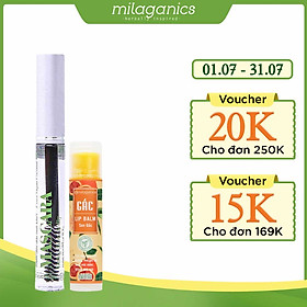 Combo Son Gấc Thiên Nhiên Dưỡng Môi, Giảm Thâm Milaganics (4.5g) + Mascara Dầu Dừa Dưỡng Mi Milaganics
