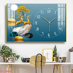 Tranh Đẹp Treo Tường Gắn Kim Đồng Hồ - Đồng Hồ Tráng Gương In Hình Phong Cảnh Và Hươu Đẹp
