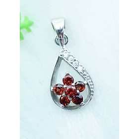 Mặt dây chuyền bạc 925 đính đá Garnet ngọc hồng lựu tự nhiên kiểu hoa MDG9