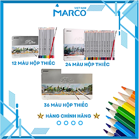 Hộp Bút Chì Màu Nước Chuyên Nghiệp Marco Raffine 7120 Kèm Cọ, Hộp Thiếc - 12/24/36 Màu Không Dễ Gãy Tô Màu Vẽ Chuyên Nghiệp