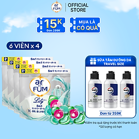 Combo 4 Túi Viên giặt xả arFum 5 trong 1 MỚI lưu hương lâu 16 tuần, khử khuẩn 99% - 6 Viên/ Túi