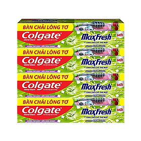 Bộ 4 Kem đánh răng Colgate Trà Xanh the mát Maxfresh 230g/tuýp tặng bàn chải đánh răng lông tơ cao cấp