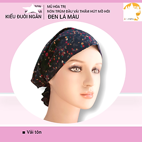 Nón hóa trị vải mềm mát, hút mồ hôi, bệnh nhân ung thư, chemo hat, nón trùm đầu [KIỂU ĐUÔI NGẮN-ĐEN LÁ MÀU] 