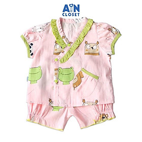 Bộ quần áo ngắn bé gái họa tiết Ếch xanh nền hồng xô sợi tre - AICDBG0GPB5L - AIN Closet