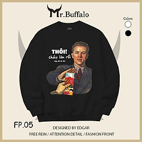 Áo Sweater Thôi Gấp đôi đi chú size 40kg tới 100kg Mr.Buffalo - Đen
