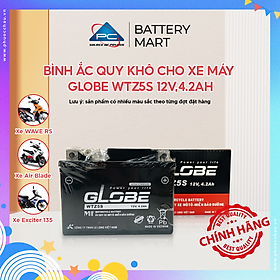 Bình Ắc Quy Khô WTZ5S 12V,4.2Ah/WTD 4V,3.5Ah hiệu GLOBE Cho Xe WAVE RS100/ WAVE RS 110/ AIRBLADE/ EXCITER 135