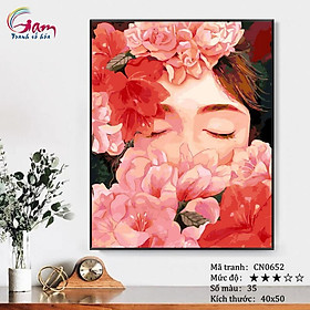 Mua Tranh tự tô màu sơn dầu số hóa con người - Mã CN0652 Cô gái hoa