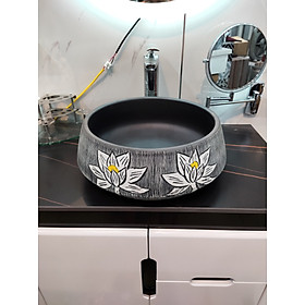 Mua CHẬU LAVABO GỐM SỨ ĐẶT BÀN HÌNH TRÒN HỌA TIẾT HOA VĂN002M