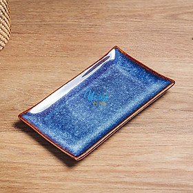 Đĩa chữ nhật men xanh sóng biển - Khay chữ nhật 5 size men xanh hỏa biến - Gốm Unika Bát Tràng