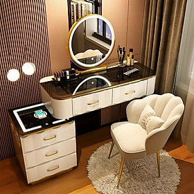Mua Bàn trang điểm thông minh nhập khẩu kèm ghế  gương đèn led  có loa bluetooth  sạc không dây  đèn ngủ led _Mã VTP03