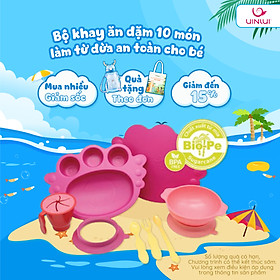 Set đồ khay bát ăn dặm 10 món - xanh aqua - Dụng cụ ăn dặm cho bé Uinlui ăn toàn làm từ dừa