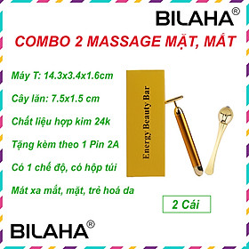 Combo Máy Massage Rung Mặt Vline, Giảm Bọng Mắt Gold 24k + Cây Lăn Giảm Thâm Quầng Mắt Mini (Có Hàng Sẵn) - MASA1036