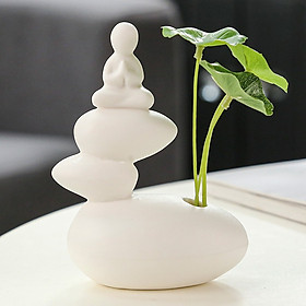 Mua BÌNH HOA CHÚ TIỂU CHẮP TAY NGỒI TRÊN 3 HÒN ĐÁ BẰNG GỐM TẶNG KÈM 2 LÁ SEN
