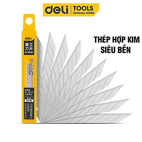 Hộp 10 Lưỡi Dao Deli, Chất Liệu Thép Hợp Kim Siêu Bền, Sắc Bén, Mũi Dao 30 Độ - DL-DP093