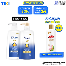 Combo Dove Phục Hồi Hư Tổn Dầu Gội 640g + Kem Xả 610g