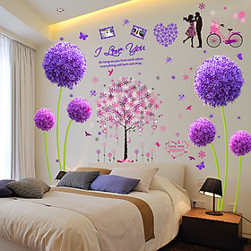Mua Decal dán tường Đôi tú cầu tím và cây trái tim cặp đôi xe đạp mẫu 2 - HP498