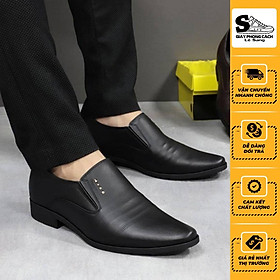 Giày tây nam da cao cấp, tăng chiều cao 6-7cm, đế cao su nguyên tấm chống trơn - Nâu,39