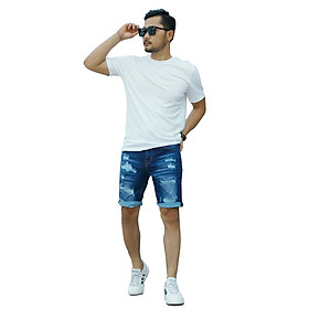 Quần Short Jeans Nam Rách Cao Cấp HUNTER X-RAYS Form Slim Thun Màu Xanh Đậm S78