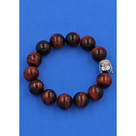 Vòng đeo tay đá Mắt Hổ đỏ đen 14 ly cẩn hạt Phật A Di Đà inox bạc VMHOENLT14 - hợp mệnh Hỏa, mệnh Thổ