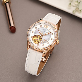 Đồng hồ nữ chính hãng I&W Carnival 573L-D1,Kính sapphire,chống xước,Chống nước30m,BH24 tháng,Máy cơ(Automatic),mặt trắng lộ cơ dây da
