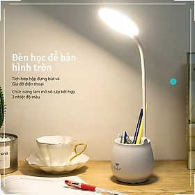 Mua Đèn học để bàn Đựng bút Ánh sáng 3 màu Làm mờ vô cấp Hình tròn