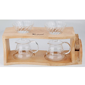 Wood Filter Stand Coffee Dripper Rack Pour Over Drip Holder 2 Hole Hand Tool
