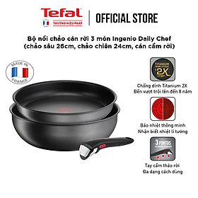 Mua  Made in France  Bộ nồi chảo cán rời 3 món Tefal Ingenio Daily Chef (chảo sâu 26cm  chảo chiên 24cm  cán cầm rời) - Hàng chính hãng