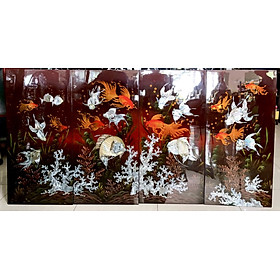 Mua Tranh sơn mài vẽ cá phong thủy Bộ 4 tấm 100x200 cm hàng cao cấp dày dặn xuất khẩu