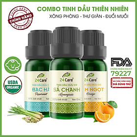 Combo 3 Tinh dầu Sả Chanh + Bạc Hà + Cam Úc 24Care 10ml/Chai