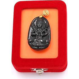 Mặt dây chuyền - Hư Không Tạng bồ tát - thạch anh đen 4.3cm - kèm hộp nhung - tuổi Sửu, Dần
