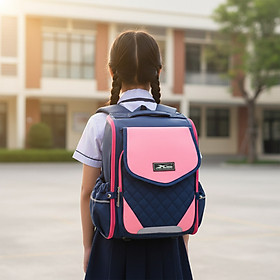 Balo học sinh chống gù cao cấp Xbags - Balo tiểu học nữ thiết kế hiện đại, màu hồng dễ thương XB3107