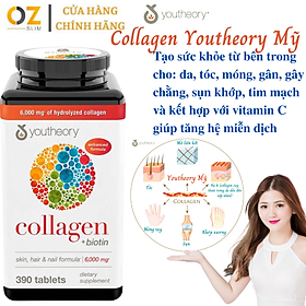 Collagen Youtheory Mỹ chứa collagen, vitamin c, biotin…tạo sức khỏe và sắc đẹp từ bên trong cho da, tóc, móng, sụn, gân, dây chằng, khớp - OZ Slim Store