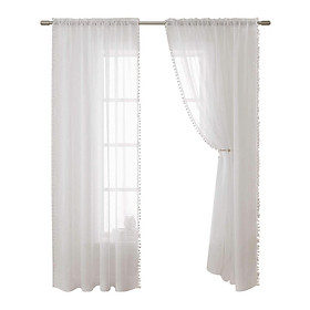 2pc Curtain Modern Simple Solid Color Window Screen Filter Cotton Lace For Bedroom Living Room Balcony Wear Rod