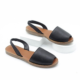 Giày Dép Sandal Bệt Quai Thun Bản Lớn Da Thật Màu Đen Pixie P228