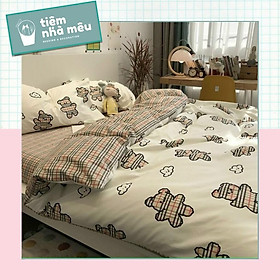 Bộ Chăn Ga Gối Cotton 3Dm6/m8/2m-Tiệm Nhà MêuSet 4 Món 2 Vỏ gối ,drap , vỏ chăn Gấu Teddy Trắng Nhập Khẩu
