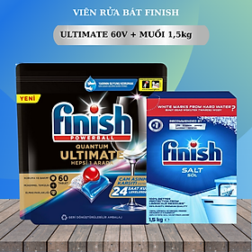 Combo Viên rửa bát Finish Quantum Ultimate 50 viên + Muối rửa bát Finish 1.2kg dùng cho máy rửa chén bát