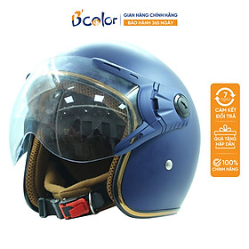 Mũ Bảo Hiểm 3/4 Màu Xanh Tím Than Có Kính Chắn Gió Cao Cấp Chính Hãng B'color