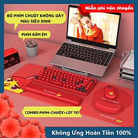 Bộ Bàn Phím Chuột Không Dây Cao Cấp QW02 Màu Đỏ Rực Rỡ, Phím Gõ Cực Êm, Tặng Kèm Lót Chuột Cỡ Lớn Cực Đẹp, Kết Nối Đa Thiết Bị-Hàng Chính Hãng